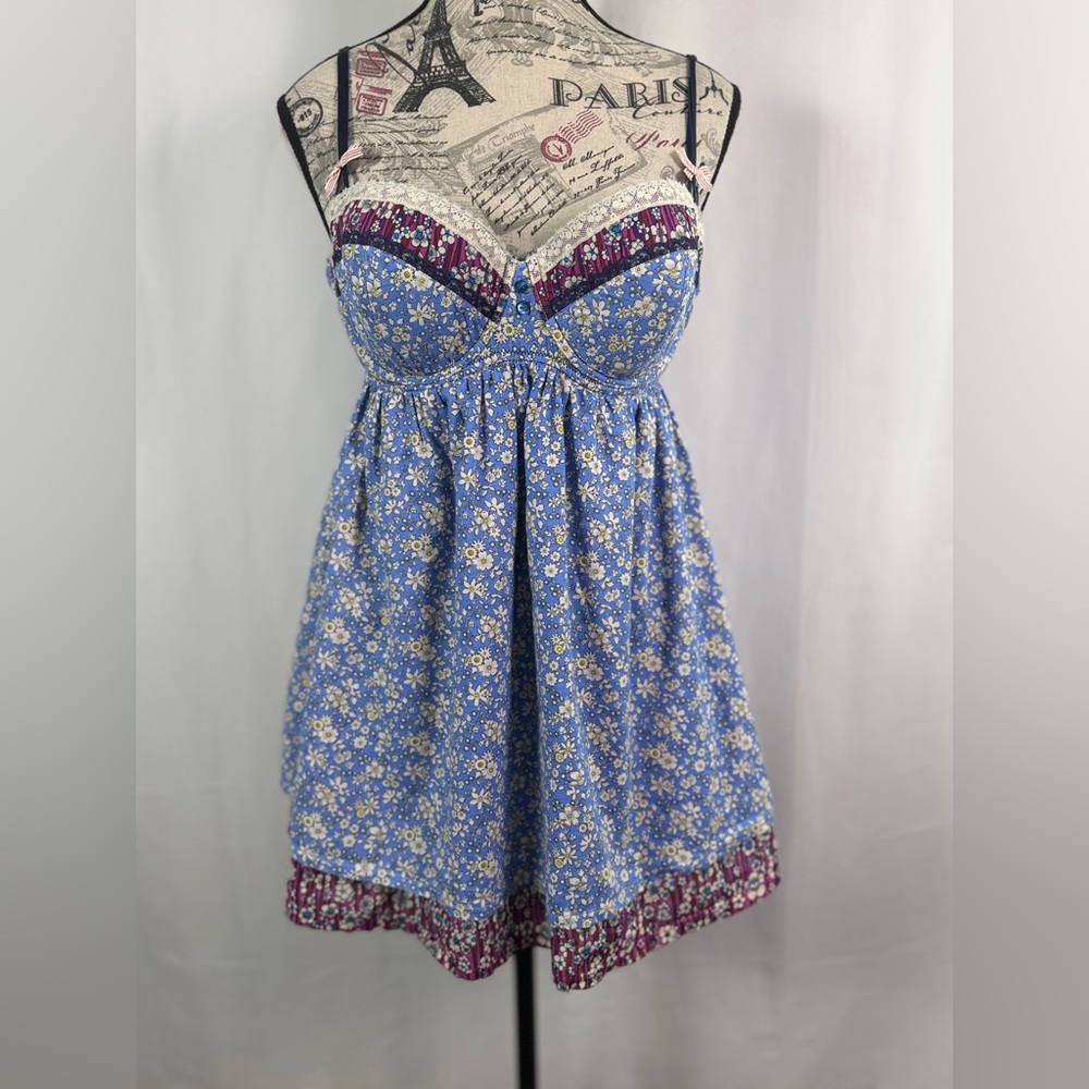 Liberty of London for Target Blue&Pink Floral Babydoll Top Lace detail size XL - Picture 2 of 15